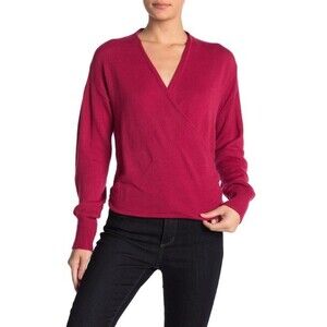 Free Press women's Long Sleeve Wrap Sweater V neck In Burgundy Punch Size S